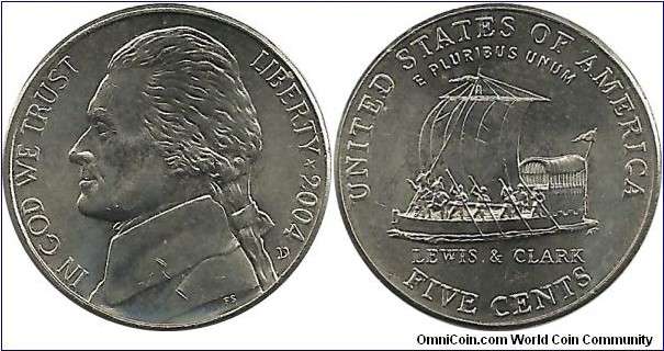 USA 5 Cents 2004D -  Lewis & Clark Bicentennial - The Keelboat
