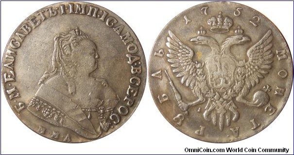 Russia 1 Ruble 1752 (Elizabeth I) 