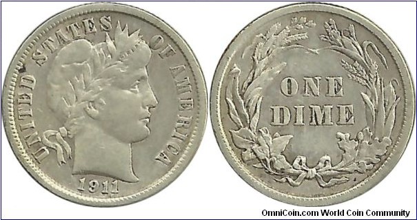 USA 10 Cents 1911