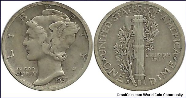 USA 10 Cents 1937S