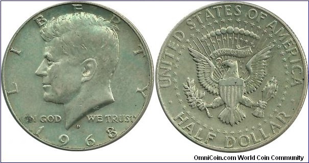 USA ½ Dollar 1968D (40% silver)