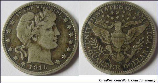 1916D Quarter Dollar, VF