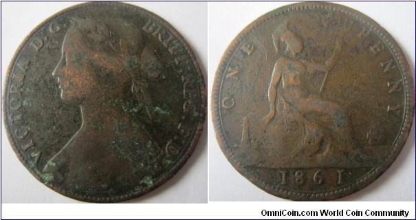 1861 penny worn.
