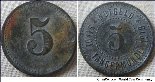 Tangermunde Notsegeld 5 pfennig