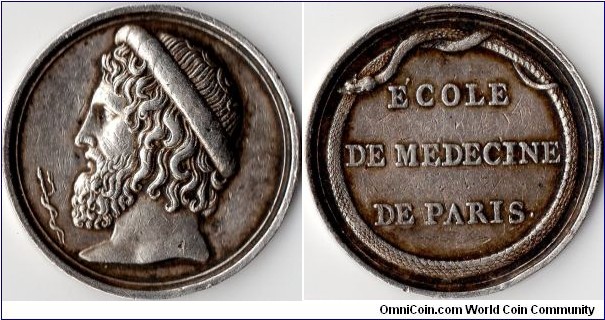 silver jeton issued for the School of Medecine, Paris. Undated, but circa 1860