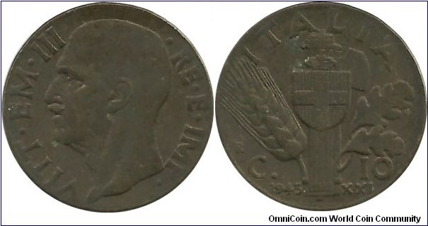 Italy-Kingdom 10 Centesimi 1943R-XXI