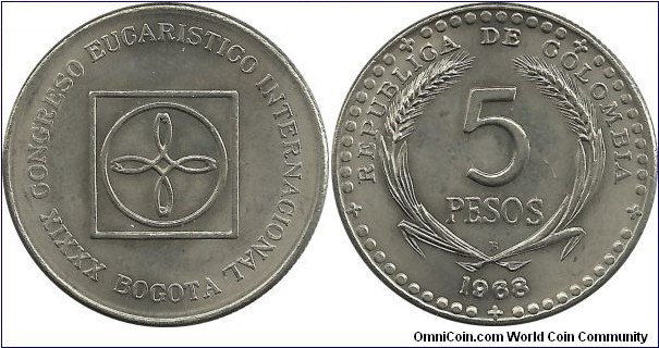 Colombia 5 Pesos 1968B - International Eucharistic Congress