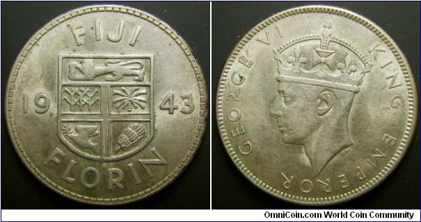 Fiji 1943 1 florin. Nice condition. 