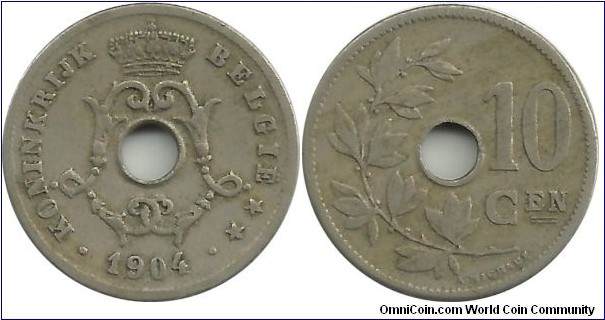 Belgium 10 Centimen 1904-Dt