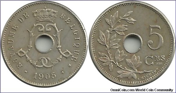 Belgium 5 Centimes 1905-Fr