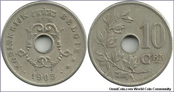 Belgium 10 Centimen 1905-Dt