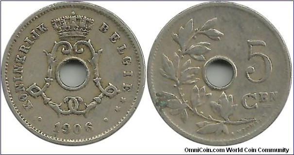 Belgium 5 Centimen 1906-Dt