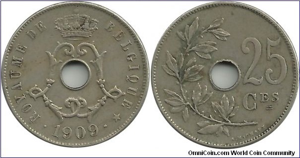 Belgium 25 Centimes 1909-Fr