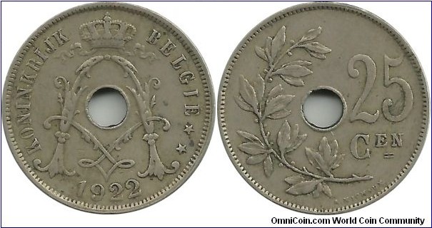 Belgium 25 Centimen 1922-Dt