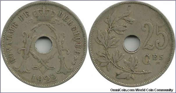 Belgium 25 Centimes 1922-Fr