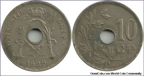 Belgium 10 Centimen 1929-Dt