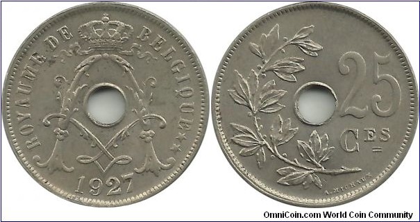 Belgium 25 Centimes 1927-Fr