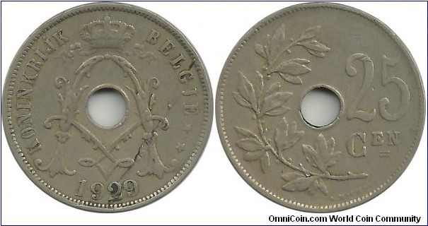 Belgium 25 Centimen 1929-Dt