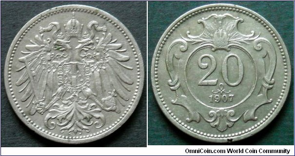 Austro-Hungarian Monarchy 20 heller.
1907