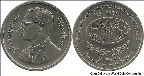 Thailand 2 Baht BE2538(1995)-50th Year of FAO