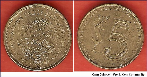 5 pesos 1987, despite the high mintage (81,900,000) it seems to be a quite scarce coin.