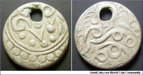 China Xinjiang 1886 half miscal (?). Holed. Weight: 1.70g.