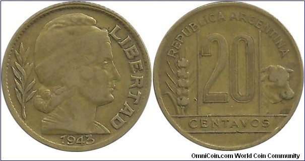 Argentina 20 Centavos 1943