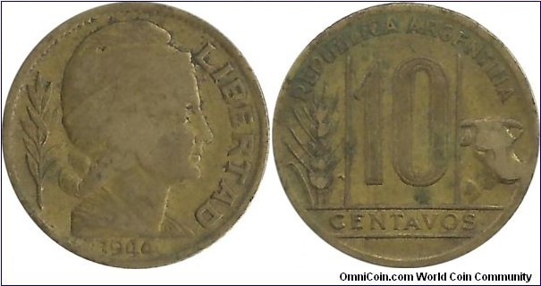 Argentina 10 Centavos 1944