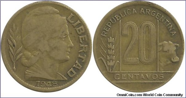 Argentina 20 Centavos 1948