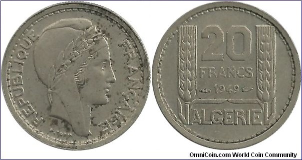 Algeria-French 20 Francs 1949