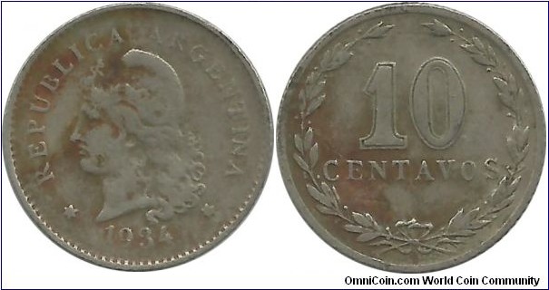 Argentina 10 Centavos 1934