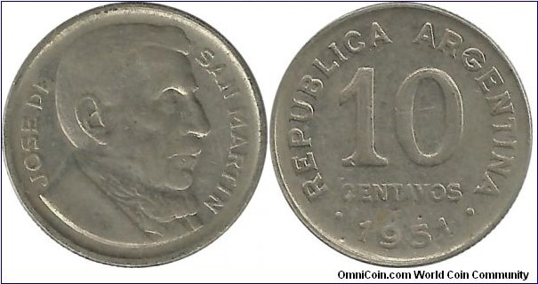 Argentina 10 Centavos 1951