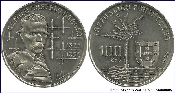 Portugal 100 Escudos 1990-Camilio Castelo Branco
