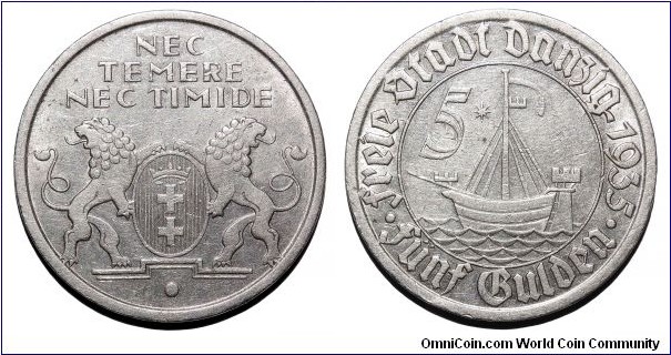 DANZIG (FREE CITY)~5 Gulden 1935. *SCARCE*