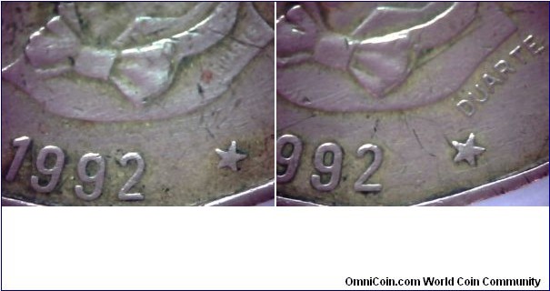 Dominican Republic 1 Peso 1992, DUARTE details