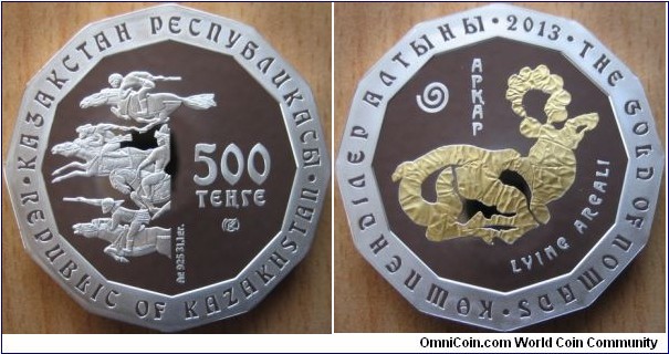 500 Tenge - Argali - 31.1 g Ag .925 Proof (partially gold plated) - mintage 5,000