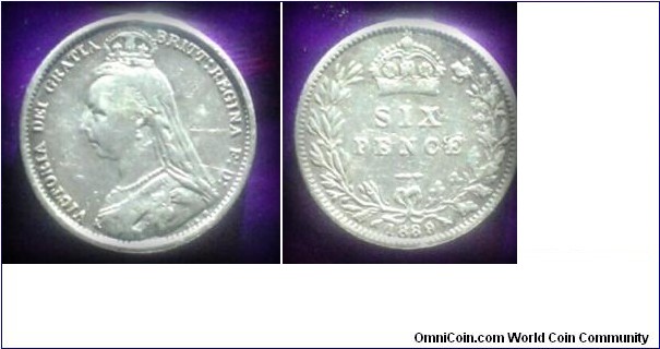 SIX PENCE 1889,VICTORIA DEI GRATIA  BRITT: REGINA F:D: