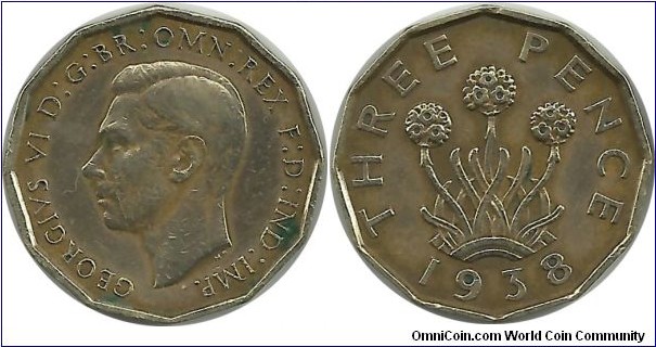 GBritain 3 Pence 1938 - Nickel+Brass