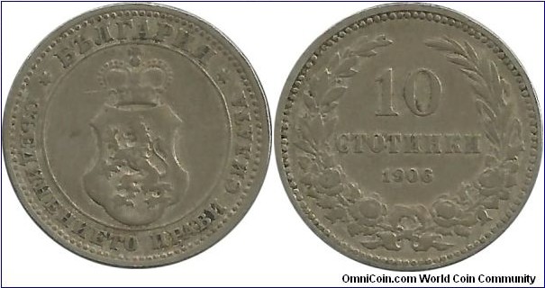 Bulgaria-Kingdom 10 Stotinki 1906