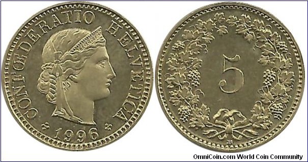 Switzerland 5 Rappen 1996B