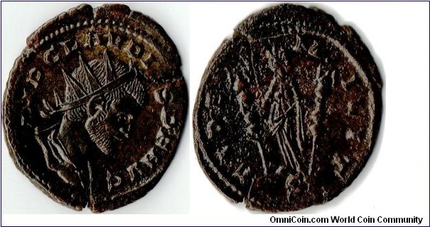 Claudius II (Gothicus) ae antoninianus rev= Fides Milit. Fides standing left holding two standards