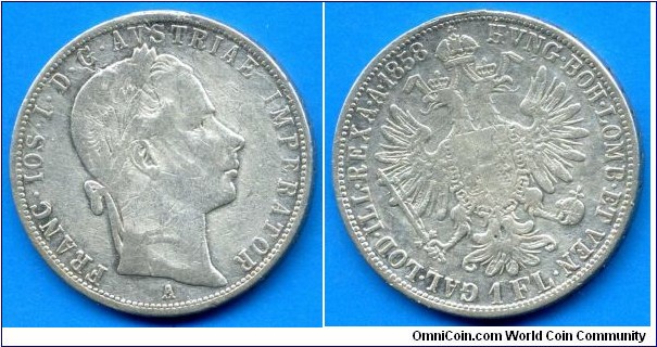 1 Florin.
Austrian Empire.
Franc Ioseph I (1848-1916).


Ag900f. 12,34gr.