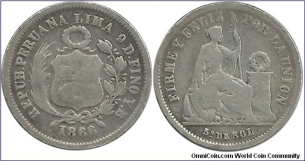 Peru 1/5 Sol 1866