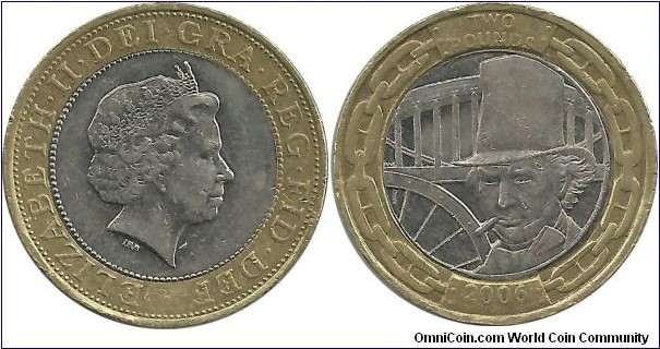 UKingdom 2 Pounds 2006  - Edge: 1806-1859 ISAMBARD KINGDOM BRUNEL, ENGINEER