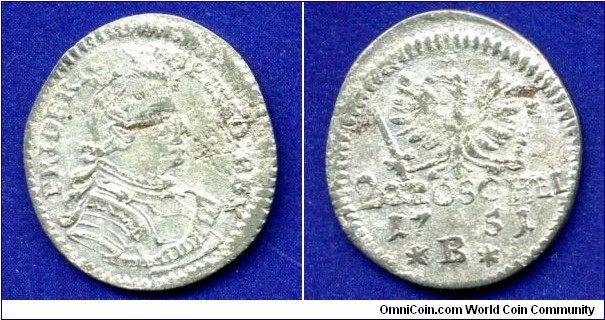 2 groschеl.
Preussen-Schlesien.
Friedrich Der Grosse (1740-1786).
*B* - Breslau mint.


Bilon.