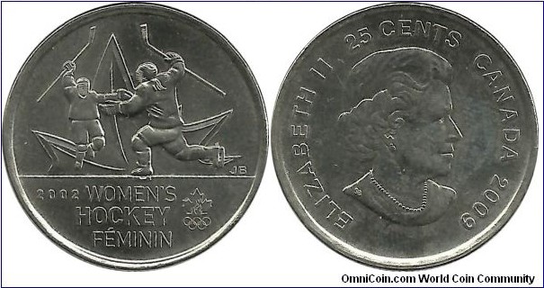 Canada 25 Cents 2009 - XIX.Winter Olympics 2002; Women's Hockey Gold Medalist Canada Team