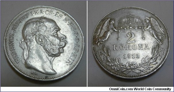 2 Korona, silver. 
Franz Joseph I head right.
Emperor Franz Joseph I as the king of Hungary (you know, dual monarchy style)