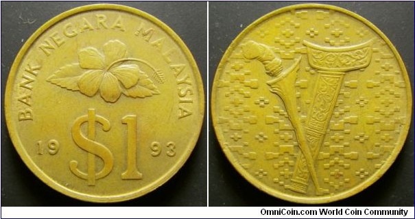 Malaysia 1993 1 ringgit, old type. Nice condition. 