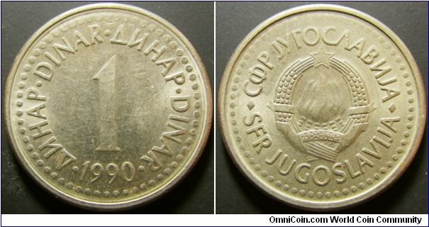 Yugoslavia 1990 1 dinar. Weight: 6.00g. 