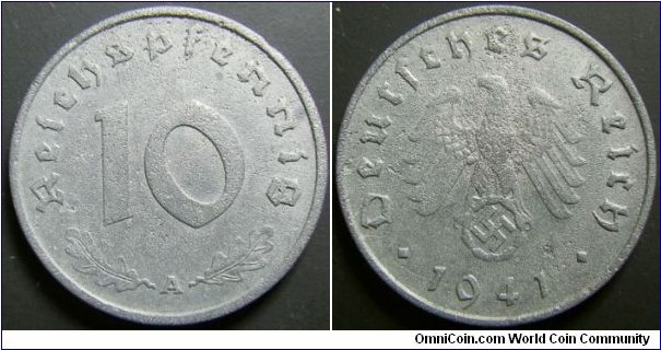 Germany 1941 10 pfennig, mintmark A. Weight: 3.44g. 